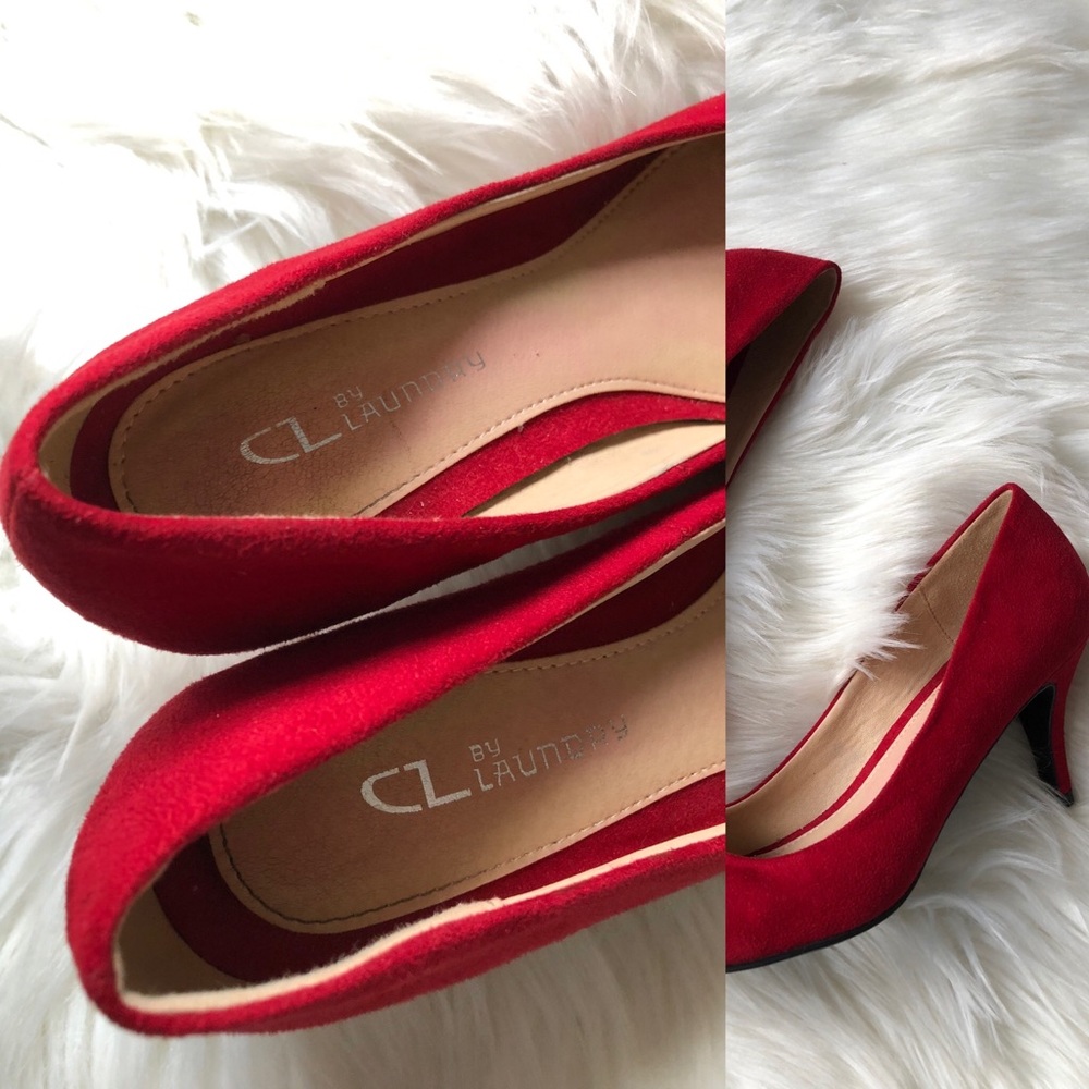 CL by Laundry suede closed toe red pump heels. - Picture 2 of 8